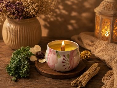 Meditation Candle – Floral Ceramic Jar