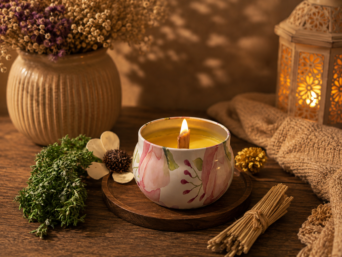 Meditation Candle – Floral Ceramic Jar